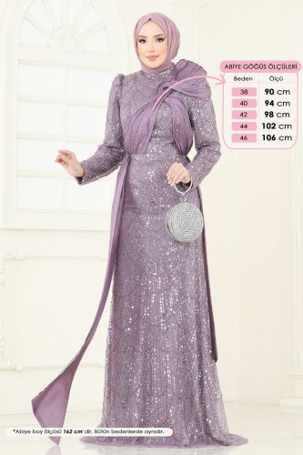 moda selvim Evening Dress 5070D170 Lilac - Thumbnail