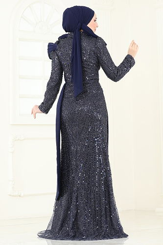 moda selvim Evening Dress 5070D170 Navy Blue - Thumbnail