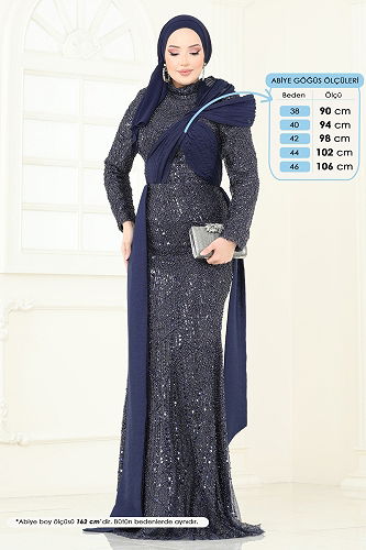 moda selvim Evening Dress 5070D170 Navy Blue - Thumbnail