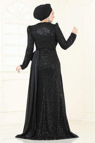 moda selvim Evening Dress 5076D170 Black - Thumbnail