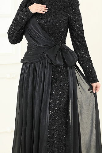 moda selvim Evening Dress 5076D170 Black - Thumbnail