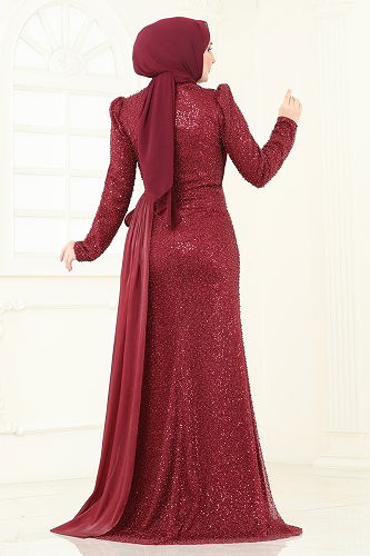 moda selvim فستان سهرة خمري 5076D170 - Thumbnail