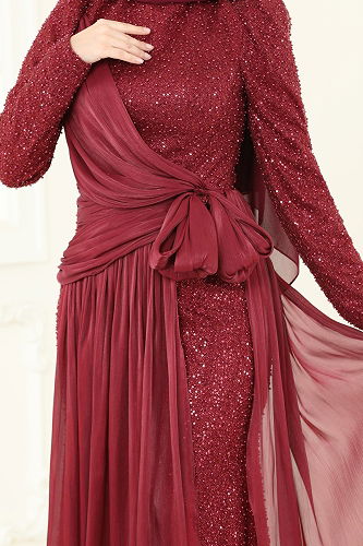 moda selvim فستان سهرة خمري 5076D170 - Thumbnail