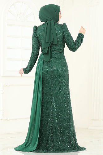 moda selvim Evening Dress 5076D170 Emerald - Thumbnail