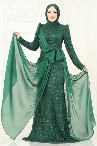 moda selvim Evening Dress 5076D170 Emerald - Thumbnail