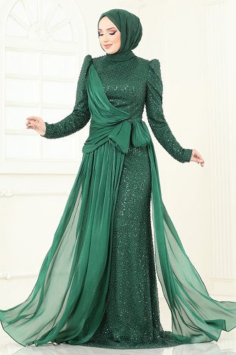 moda selvim Evening Dress 5076D170 Emerald - Thumbnail