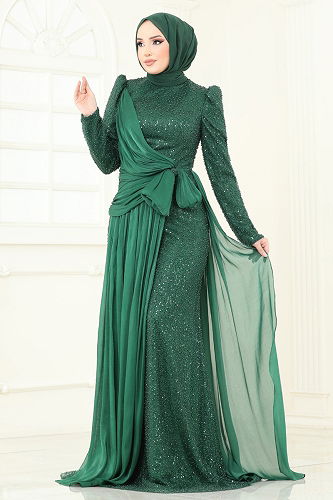 moda selvim Evening Dress 5076D170 Emerald - Thumbnail