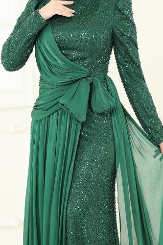 moda selvim Evening Dress 5076D170 Emerald - Thumbnail