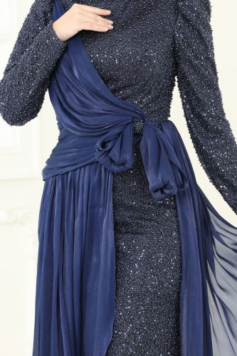 moda selvim Evening Dress 5076D170 Navy Blue - Thumbnail