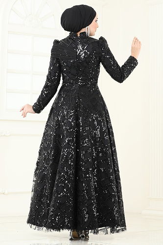 moda selvim Evening Dress 5099D170 Black - Thumbnail