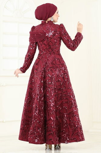 moda selvim فستان سهرة خمري 5099D170 - Thumbnail