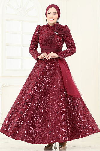 moda selvim فستان سهرة خمري 5099D170 - Thumbnail