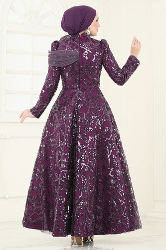 moda selvim Evening Dress 5099D170 Damson - Thumbnail