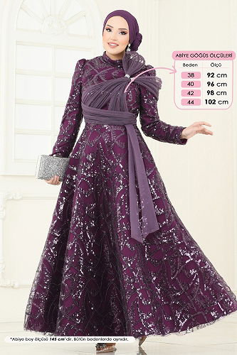 moda selvim Evening Dress 5099D170 Damson - Thumbnail