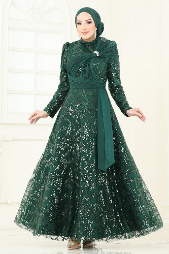 moda selvim Evening Dress 5099D170 Emerald - Thumbnail