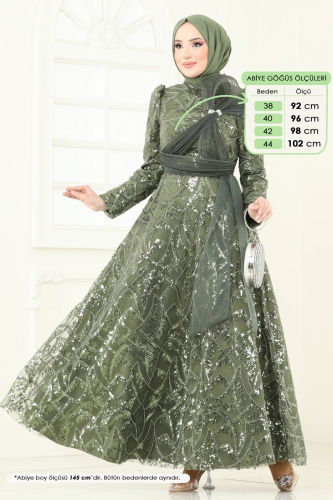 moda selvim Evening Dress 5099D170 Khaki - Thumbnail