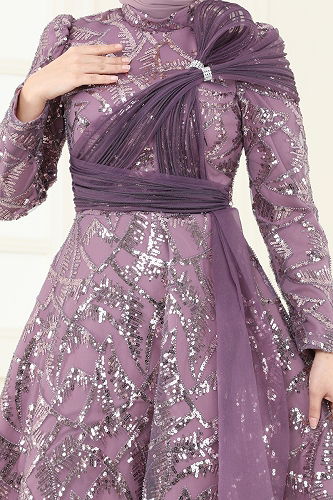 moda selvim Evening Dress 5099D170 Lilac - Thumbnail