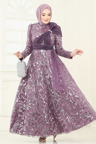 moda selvim فستان سهرة ليلكي 5099D170 - Thumbnail