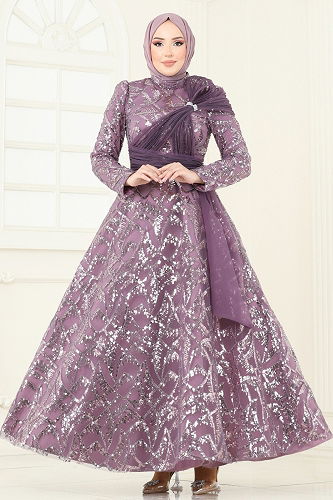 moda selvim فستان سهرة ليلكي 5099D170 - Thumbnail