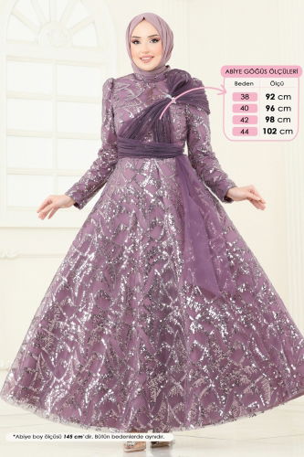 moda selvim فستان سهرة ليلكي 5099D170 - Thumbnail