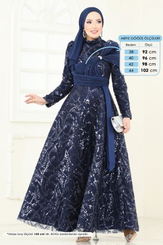 moda selvim Evening Dress 5099D170 Navy Blue - Thumbnail