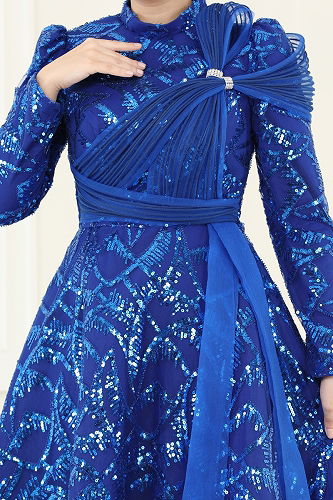 moda selvim Evening Dress 5099D170 Saxe - Thumbnail