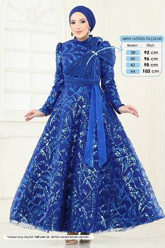 moda selvim Evening Dress 5099D170 Saxe - Thumbnail