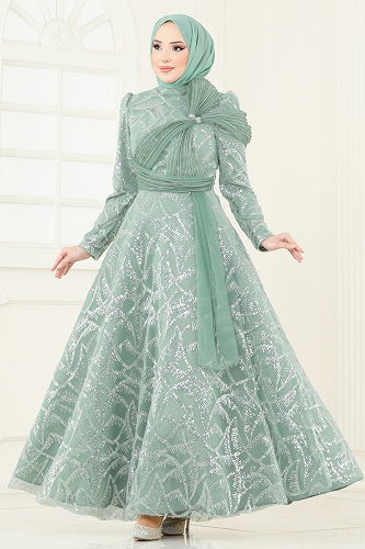 moda selvim Evening Dress 5099D170 Water Green - Thumbnail