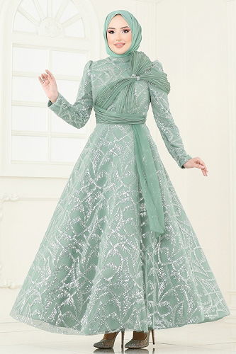 moda selvim Evening Dress 5099D170 Water Green - Thumbnail