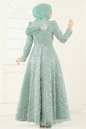 moda selvim Evening Dress 5099D170 Water Green - Thumbnail