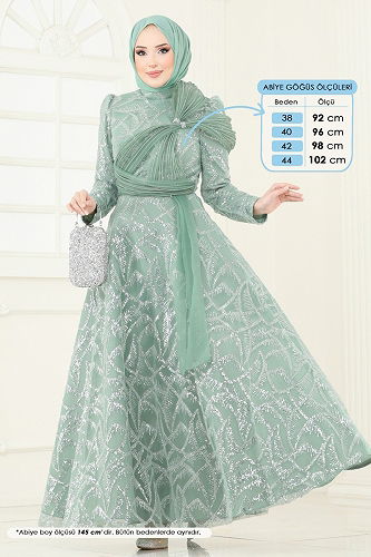 moda selvim Evening Dress 5099D170 Water Green - Thumbnail