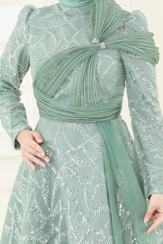 moda selvim فستان سهرة اخضر فاتح 5099D170 - Thumbnail