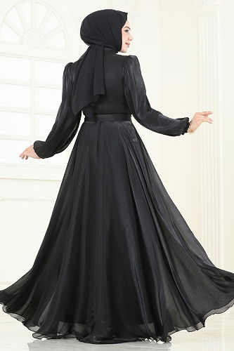 moda selvim Evening Dress 5107D170 Black - Thumbnail