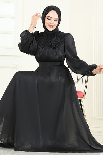 moda selvim فستان سهرة أسود 5107D170 - Thumbnail