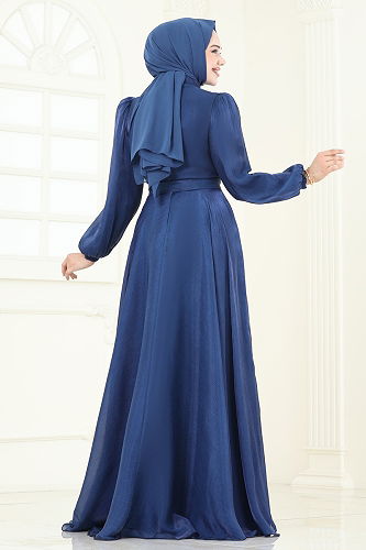 moda selvim Evening Dress 5107D170 Navy Blue - Thumbnail
