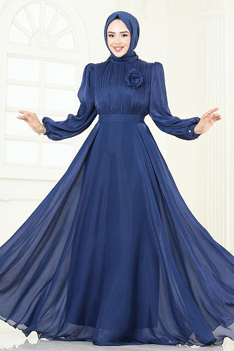 moda selvim Evening Dress 5107D170 Navy Blue - Thumbnail