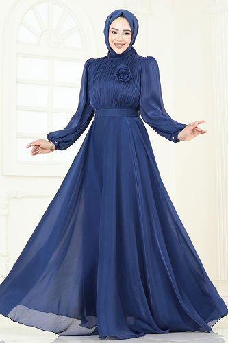 moda selvim فستان سهرة كحلي 5107D170 - Thumbnail