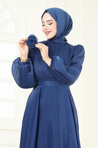 moda selvim فستان سهرة كحلي 5107D170 - Thumbnail