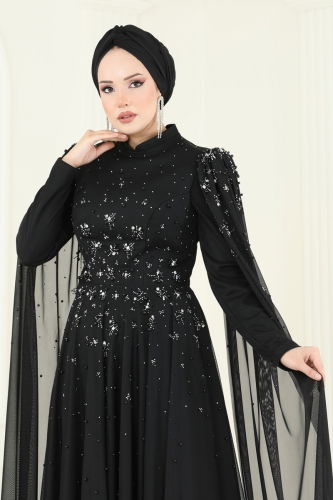 moda selvim Evening Dress 5117D170 Black - Thumbnail