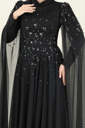 moda selvim Evening Dress 5117D170 Black - Thumbnail