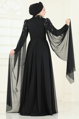 moda selvim Evening Dress 5117D170 Black - Thumbnail