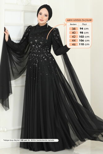 moda selvim Evening Dress 5117D170 Black - Thumbnail