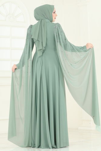 moda selvim Evening Dress 5117D170 Light Mint - Thumbnail