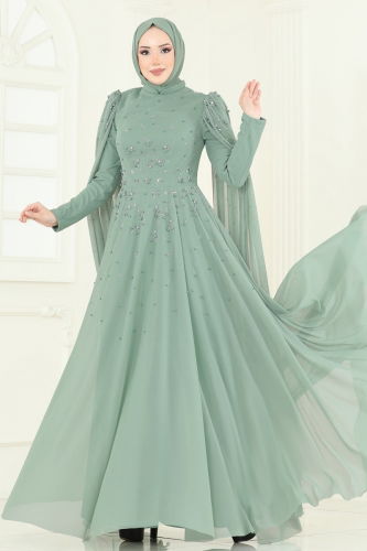 moda selvim Evening Dress 5117D170 Light Mint - Thumbnail