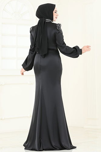 moda selvim Evening Dress 5130D170 Black - Thumbnail