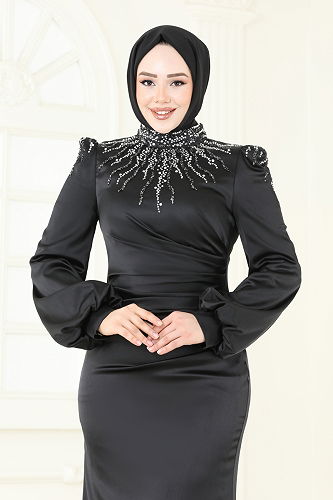 moda selvim Evening Dress 5130D170 Black - Thumbnail