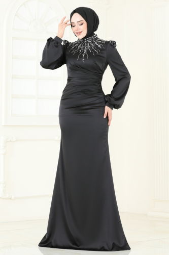 moda selvim فستان سهرة أسود 5130D170 - Thumbnail