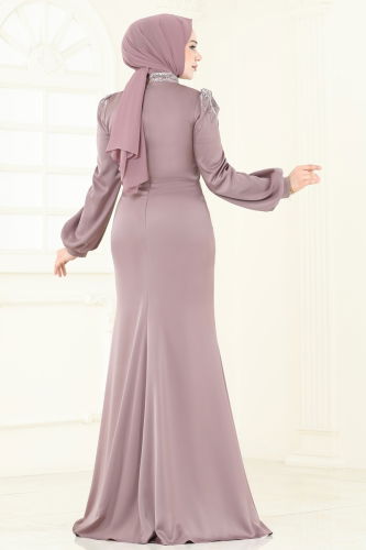 moda selvim Evening Dress 5130D170 Dark Lilac - Thumbnail