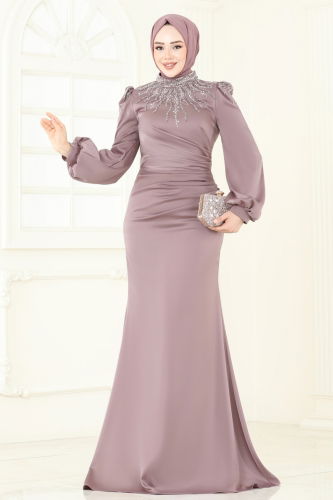 moda selvim Evening Dress 5130D170 Dark Lilac - Thumbnail