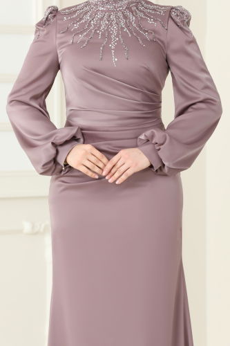 moda selvim Evening Dress 5130D170 Dark Lilac - Thumbnail